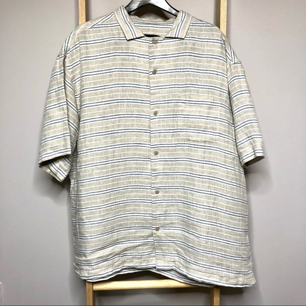 Jos A Bank Reserve Linen Stripe Short Sleeve Shirt